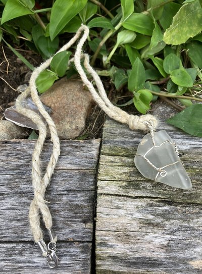 River Glass Necklace wire wrapped copper/silver wire