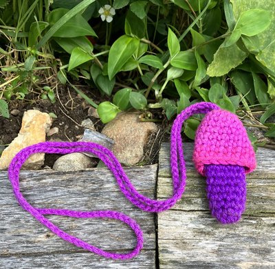 Handmade Crochet Mushroom Pouch necklaces  pink/purp