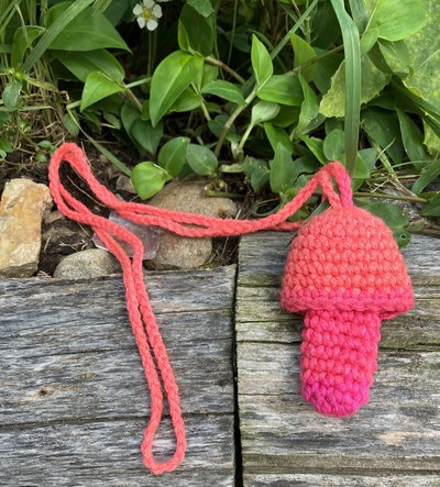 Handmade Crochet Mushroom Pouch necklaces  peach/pink