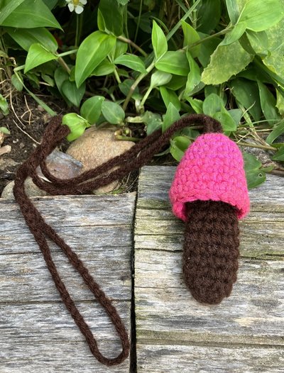 Handmade Crochet Mushroom Pouch necklaces pinks /brown bottom
