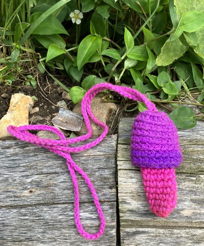 Handmade Crochet Mushroom Pouch necklaces purple top pink bottom