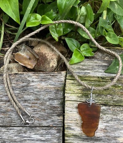 River Glass Necklace brown glass hemp cord 