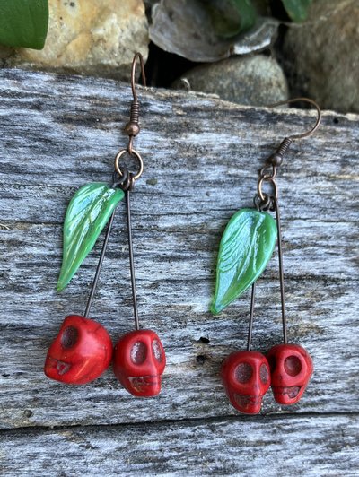red cherries Skulls green antique glass leaf  fishhook