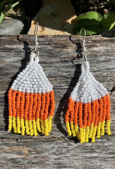 Candy Corn motif beaded earrings 