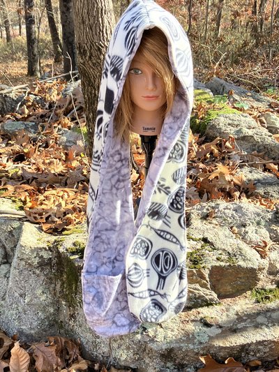 Handmade by Lucky Burrito Beautiful Hooded Scarves inspired by the designs of Sienna Rose*  wear your veggies motif opposite stone marble pattern fully reversible fleece