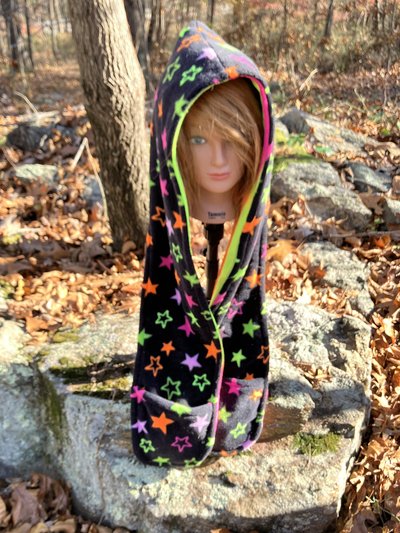 Handmade by Lucky Burrito Beautiful Hooded Scarves inspired by the designs of Sienna Rose* Black light reactive Stars and Stripes motif reversible  Fleece