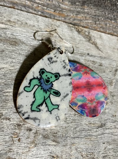 Handmade by Lucky Burrito Grateful Dead green dancing bear wood earrings