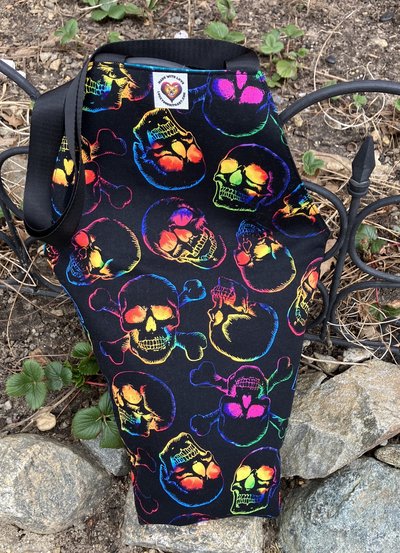 Handmade coffin bag by Lucky Burrito with Black tie Dye Skull fabric