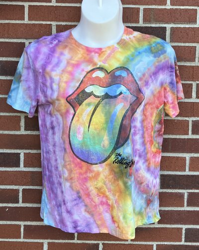 Hand dyed ice dye by Lucky Burrito Rolling Stones size women's Large (12-14)