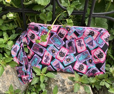 Handmade zippered wristlet bag (Clutch) Large by Lucky Burrito featuring Glitter tarot fabric