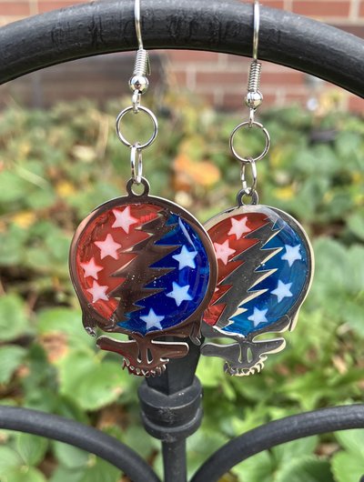 Handmade by Lucky Burrito Stealie earrings Steal your face with glow in the dark stars