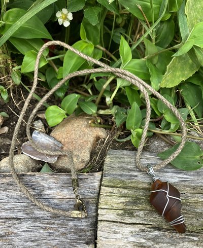 River Glass Necklace brown bottle twist wrap